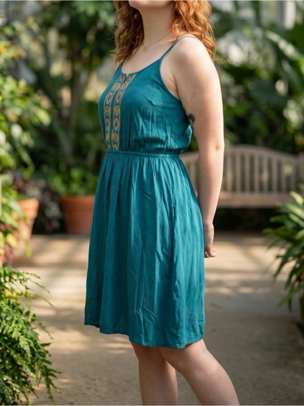 ☀️ Teal Sleeveless Midi SunDress with Lace Detail